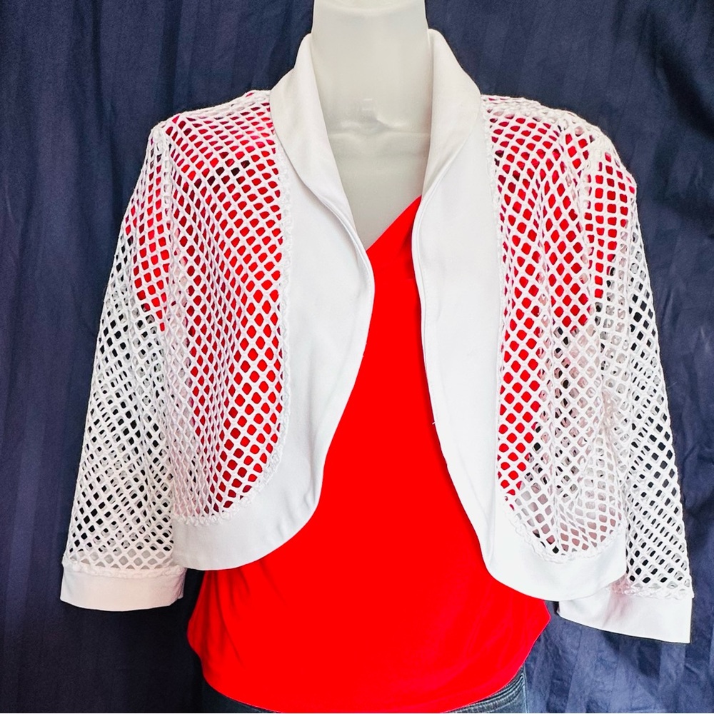Bali White Shrug Sweater Open Weave Design Sz 8